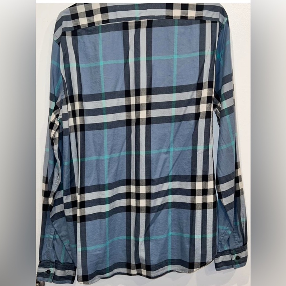 Burberry Blue and Black Plaid Casual Button Down Shirt - Picture 3 of 3